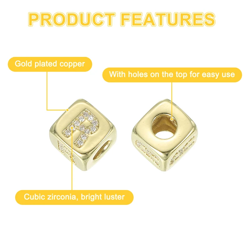 Rhinestone Letters Cube Beads, 26 Letters Dice Charm Alphabet R