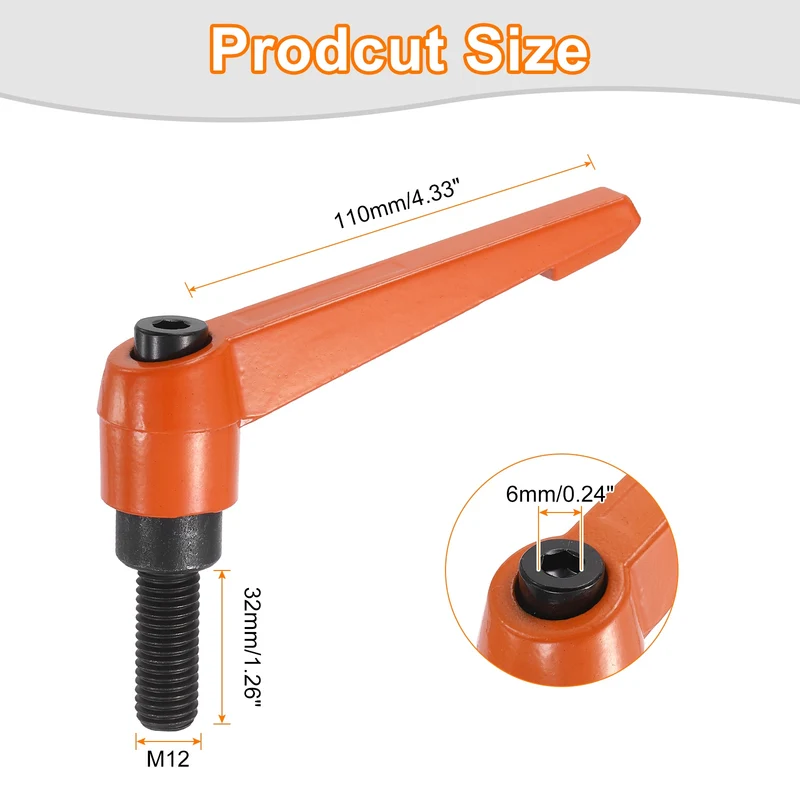 Clamping Lever Handles for Lathe, M12x32mm Male Thread Orange 4Pcs