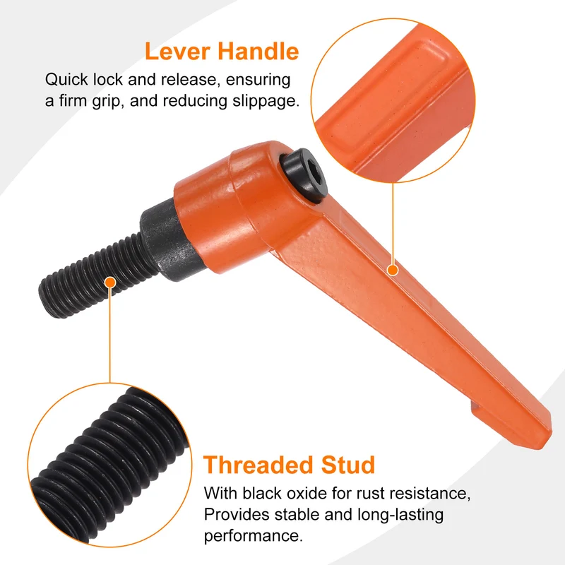 Clamping Lever Handles for Lathe, M12x32mm Male Thread Orange 4Pcs