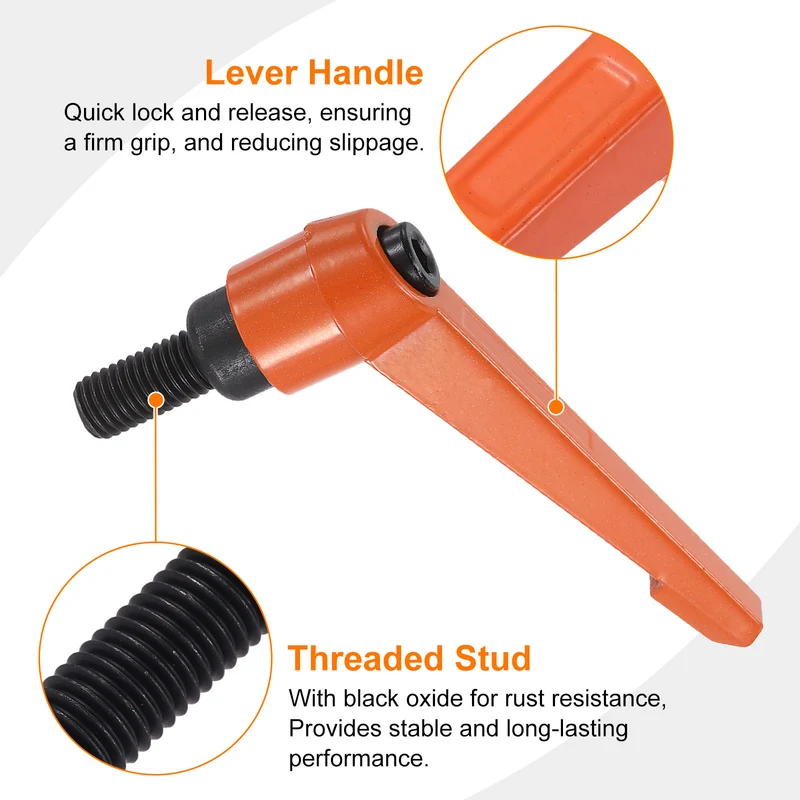 Clamping Lever Handles for Lathe, M12x25mm Male Thread Orange 4Pcs