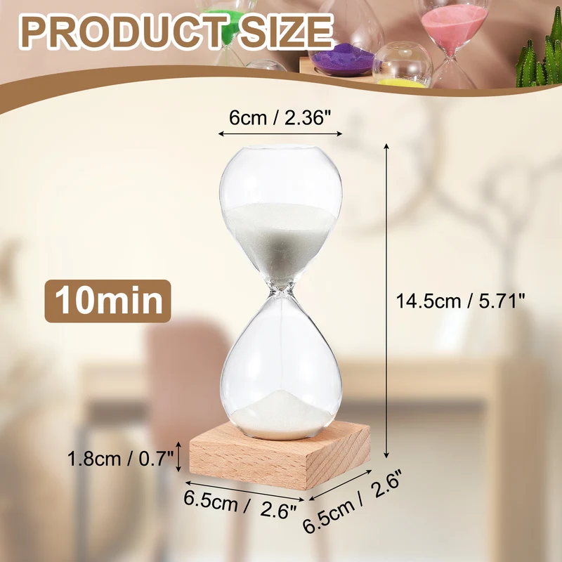 10 Minutes Sand Timer, Sand Watch with Wood Base, White