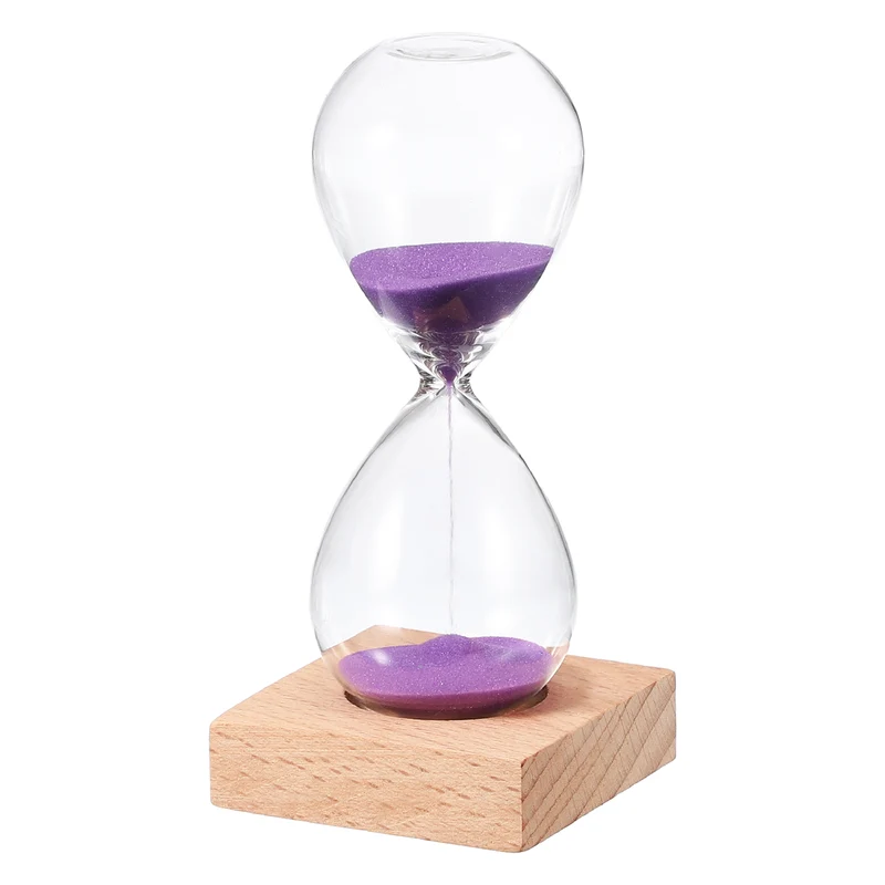 5 Minutes Sand Timer, Sand Watch with Wood Base, Purple