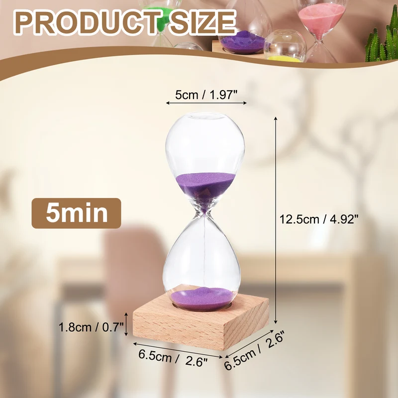 5 Minutes Sand Timer, Sand Watch with Wood Base, Purple