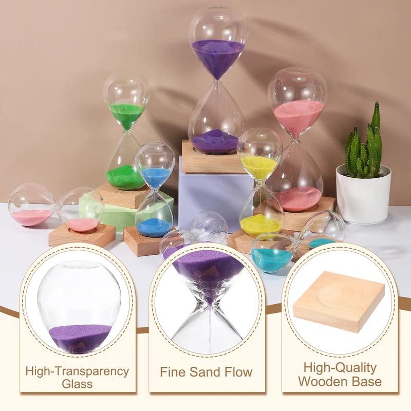 5 Minutes Sand Timer, Sand Watch with Wood Base, Purple