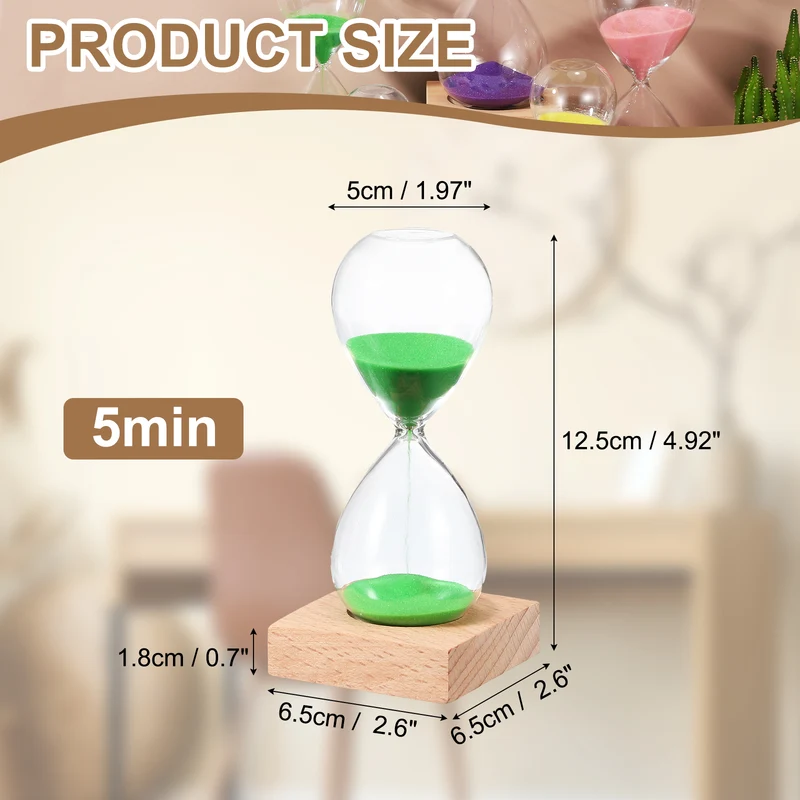 5 Minutes Sand Timer, Sand Watch with Wood Base, Green