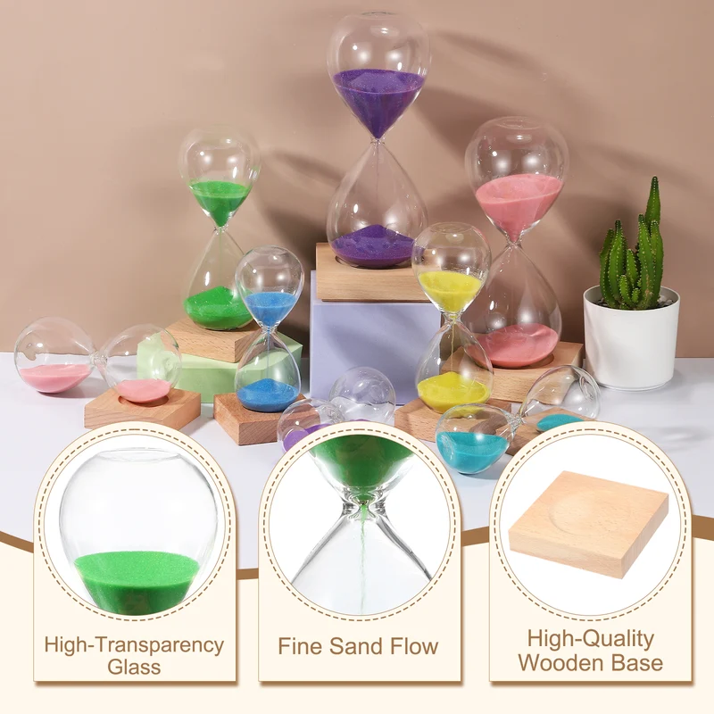5 Minutes Sand Timer, Sand Watch with Wood Base, Green