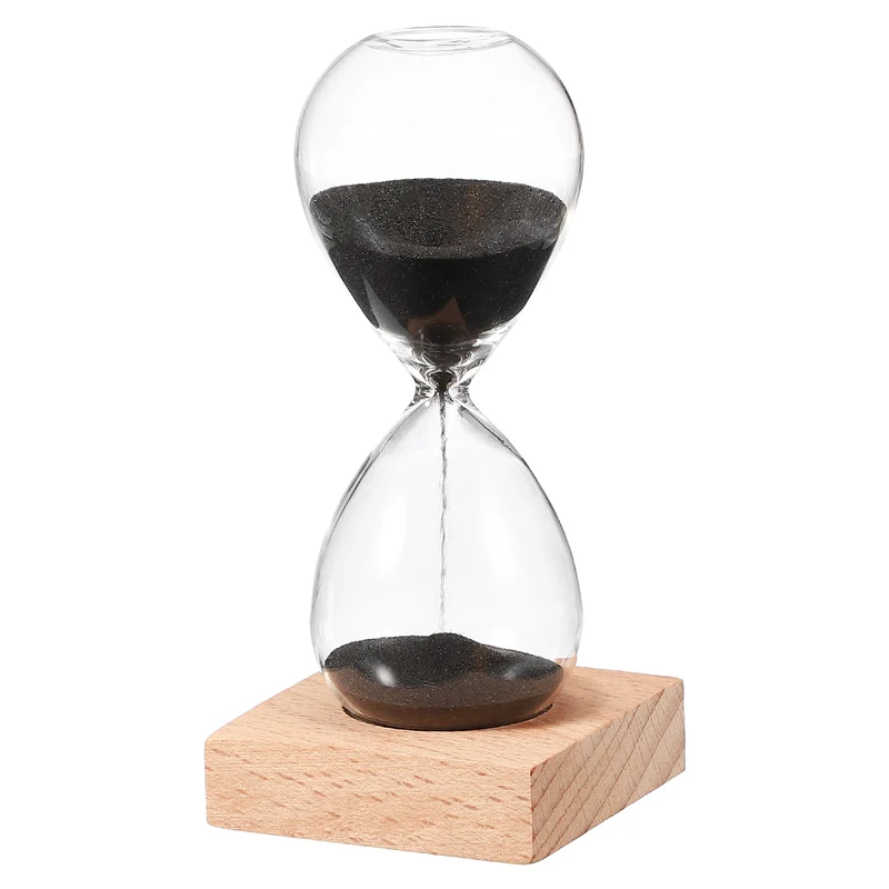 5 Minutes Sand Timer, Sand Watch with Wood Base, Black