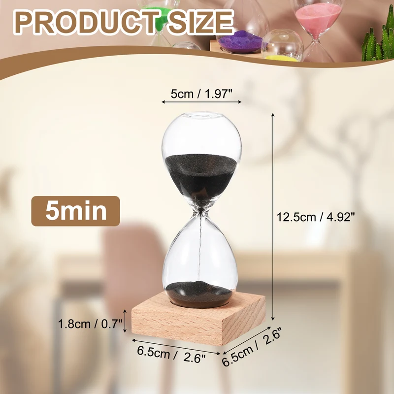 5 Minutes Sand Timer, Sand Watch with Wood Base, Black