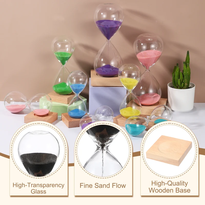 5 Minutes Sand Timer, Sand Watch with Wood Base, Black