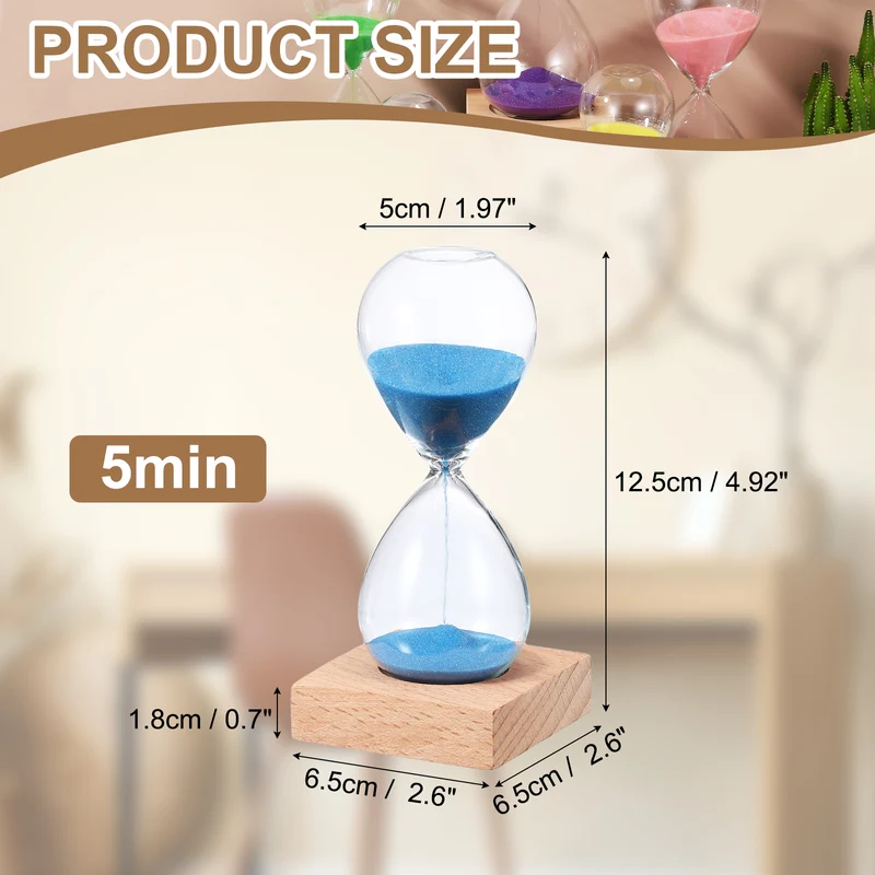 5 Minutes Sand Timer, Sand Watch with Wood Base, Blue