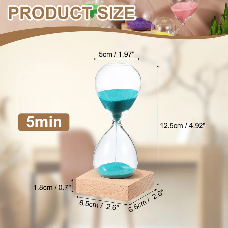 5 Minutes Sand Timer, Sand Watch with Wood Base, Bright Blue