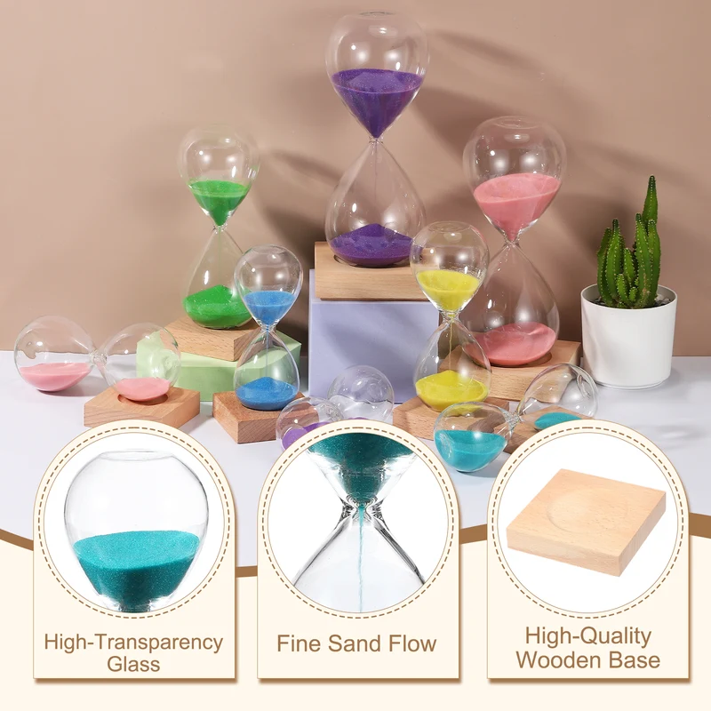 5 Minutes Sand Timer, Sand Watch with Wood Base, Bright Blue