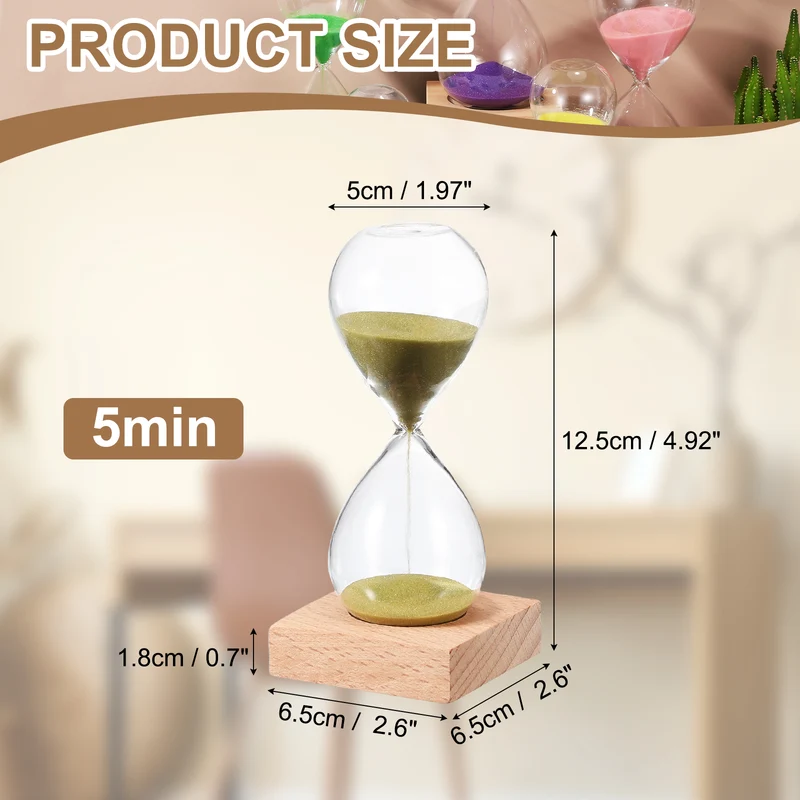 5 Minutes Sand Timer, Sand Watch with Wood Base, Gold