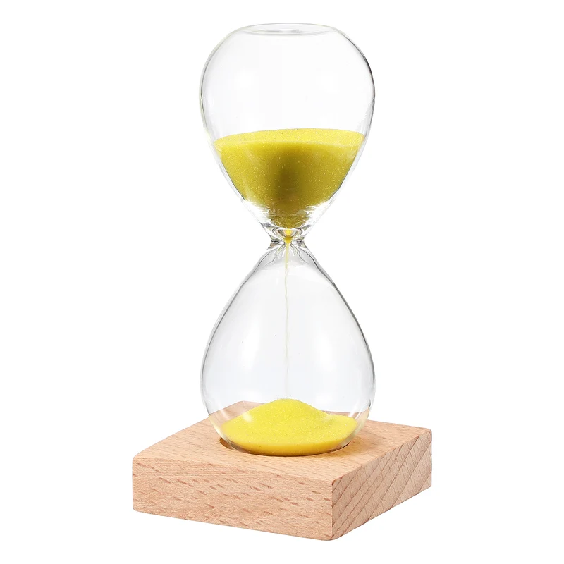 5 Minutes Sand Timer, Sand Watch with Wood Base, Yellow