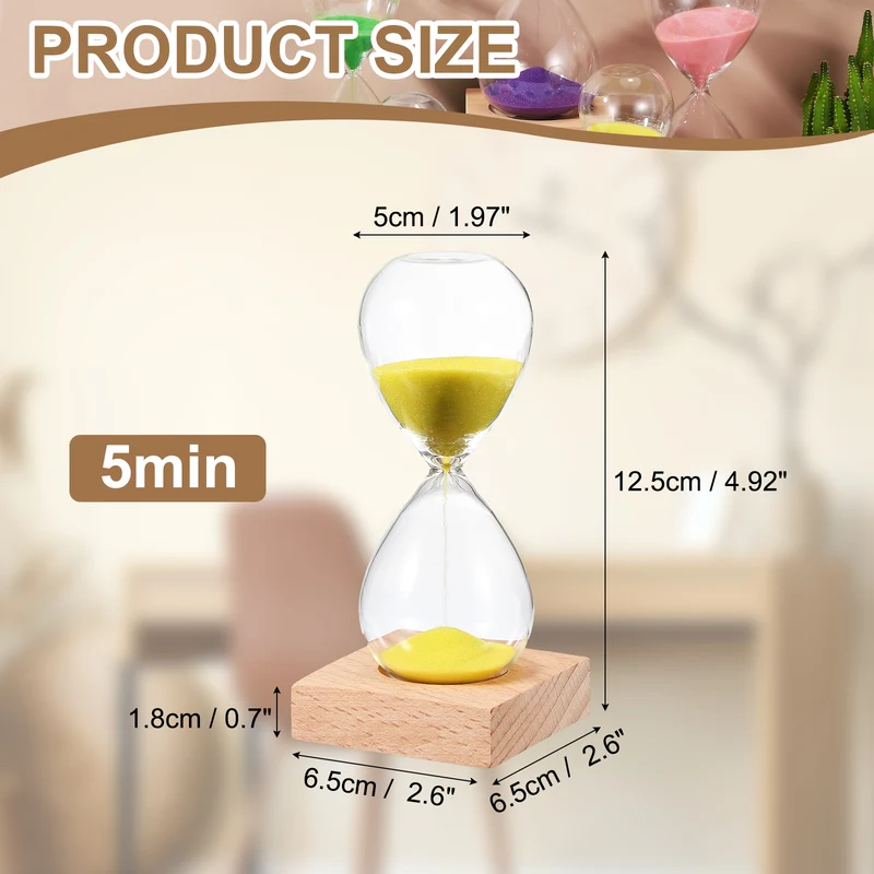 5 Minutes Sand Timer, Sand Watch with Wood Base, Yellow