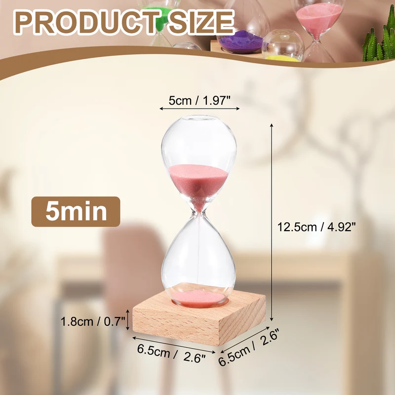 5 Minutes Sand Timer, Sand Watch with Wood Base, Pink