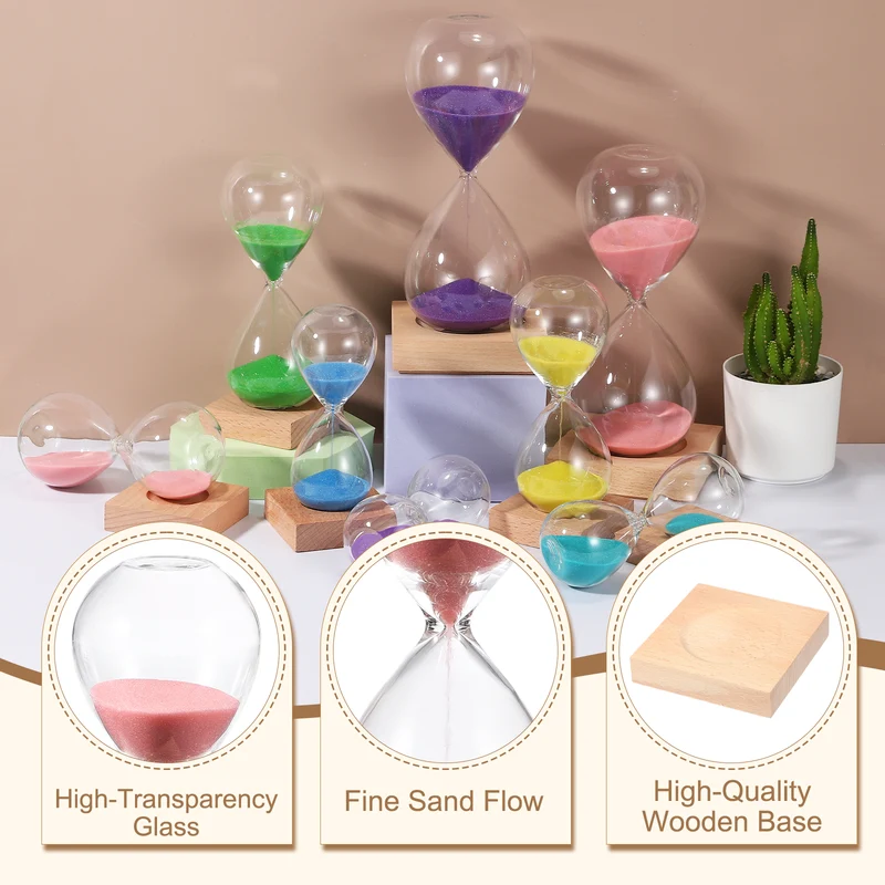 5 Minutes Sand Timer, Sand Watch with Wood Base, Pink