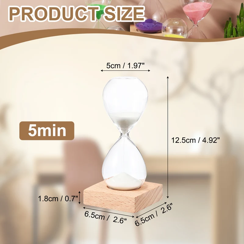 5 Minutes Sand Timer, Sand Watch with Wood Base, White