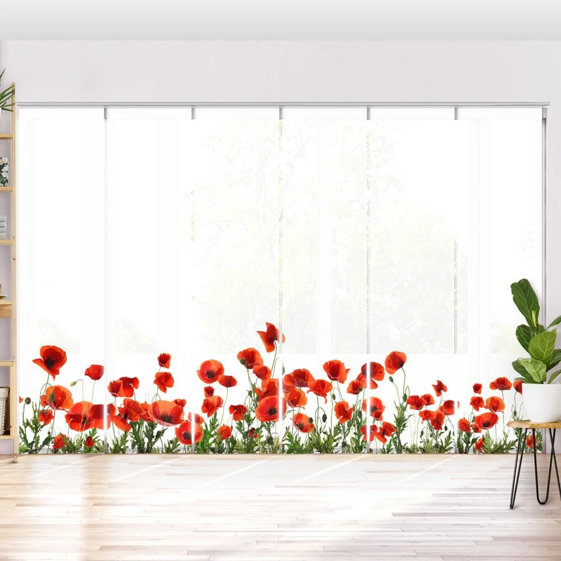 Schiebegardine Motiv "Mohnblumen Weisser Hintergrund"