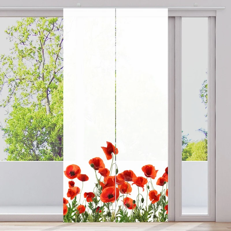 Schiebegardine Motiv "Mohnblumen Weisser Hintergrund"