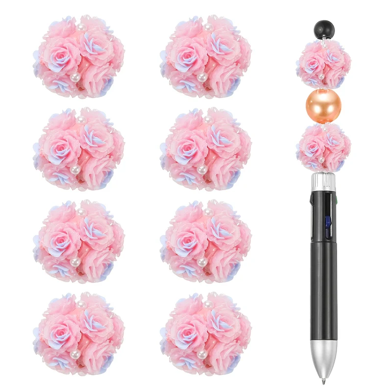 10 Pcs Rhinestone Focal Beads for Pens, 0.8" Glass Flower Beads, Pink