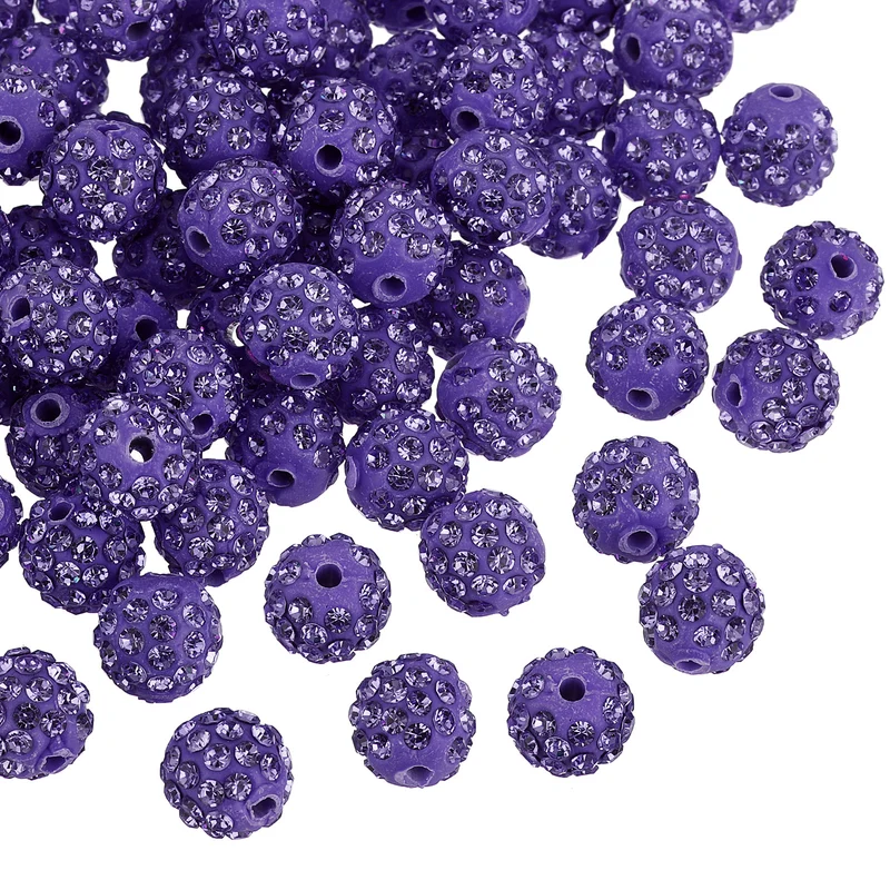 150Pcs 10mm Rhinestone Clay Beads Polymer Clay Crystal Bead Lotus Purple