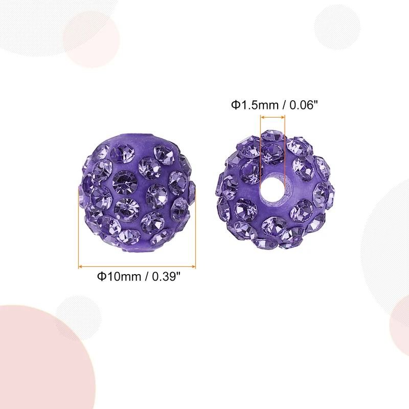 150Pcs 10mm Rhinestone Clay Beads Polymer Clay Crystal Bead Lotus Purple