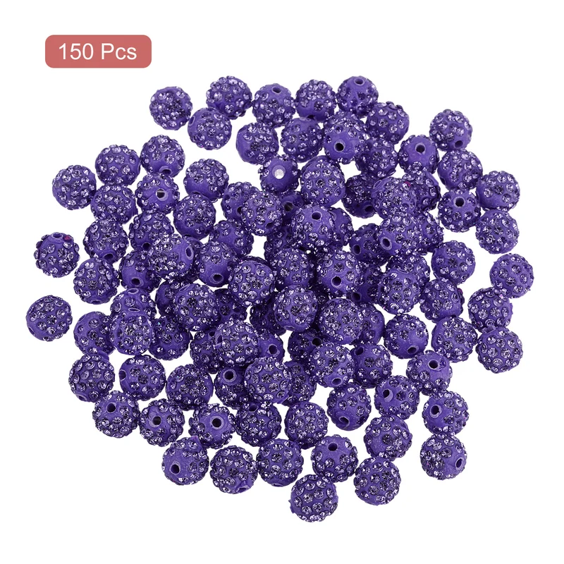 150Pcs 10mm Rhinestone Clay Beads Polymer Clay Crystal Bead Lotus Purple