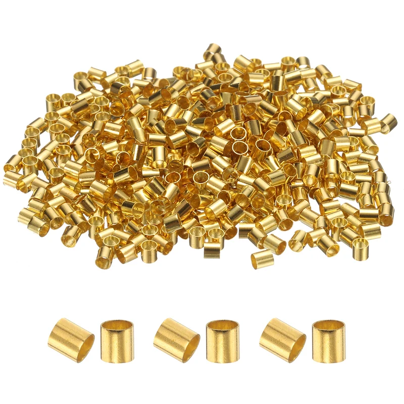 500Pcs Tube Crimp Beads 2.5x2.5mm Crimp Beads for Jewelry Making Gold