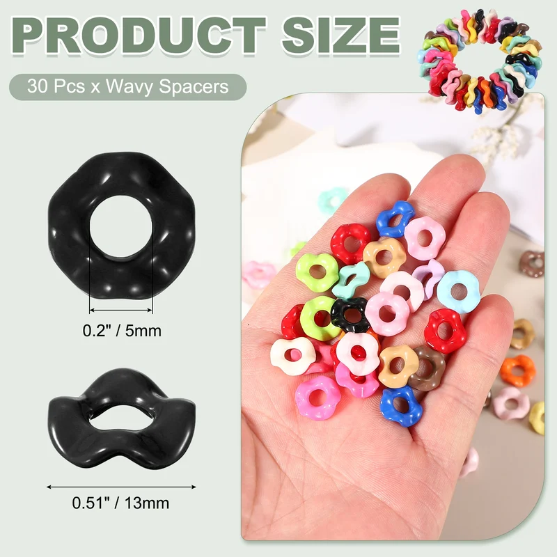 30 Pcs Wavy Spacers, Acrylic Flower Beads Wave Focal Bead, Black