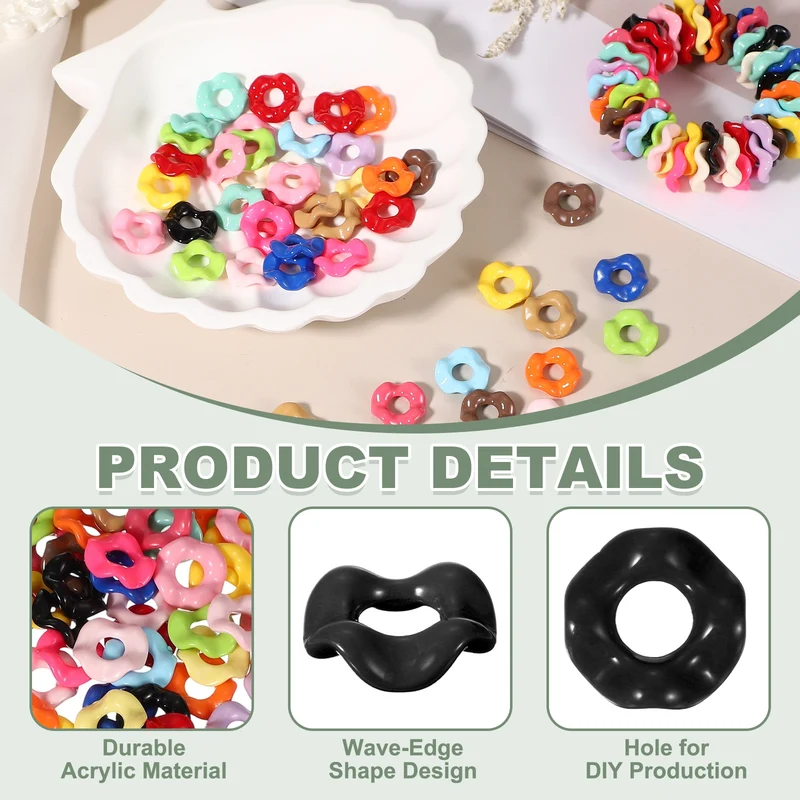 30 Pcs Wavy Spacers, Acrylic Flower Beads Wave Focal Bead, Black