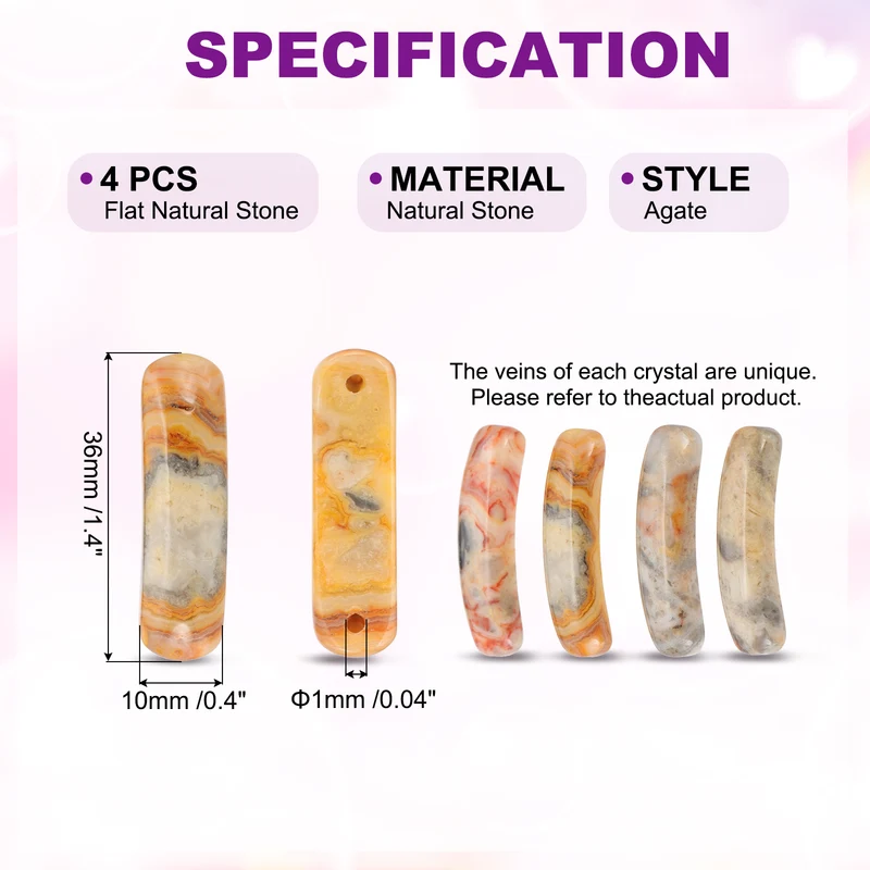 4 Pcs Natural Stone, 36 x 10 mm Natural Curved Clear Quartz Stone Crystal Handmade Jade Flat Beads for DIY Crafting, Agate