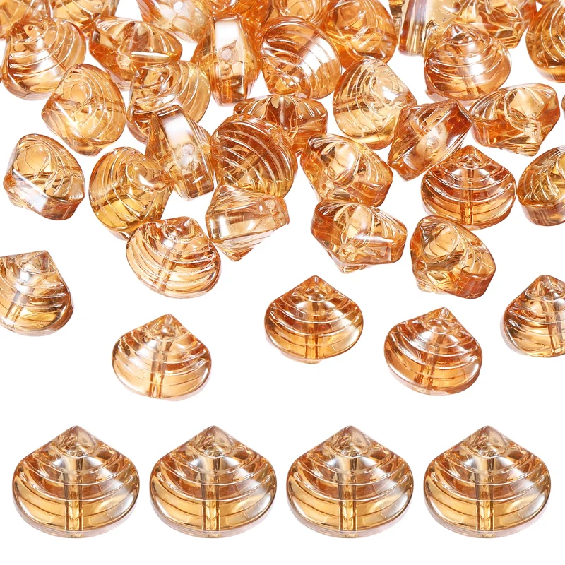 120Pcs Shell Glass Beads, Electroplate Glass Shell Bead Charm, Amber Gold