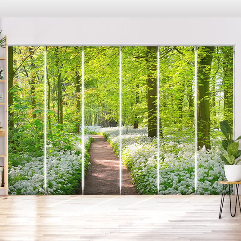 Schiebegardine Motiv "Waldweg mit Blumen"