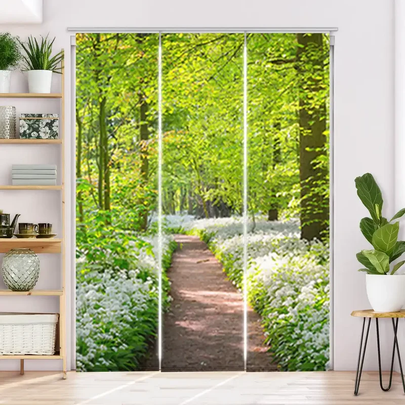 Schiebegardine Motiv "Waldweg mit Blumen"