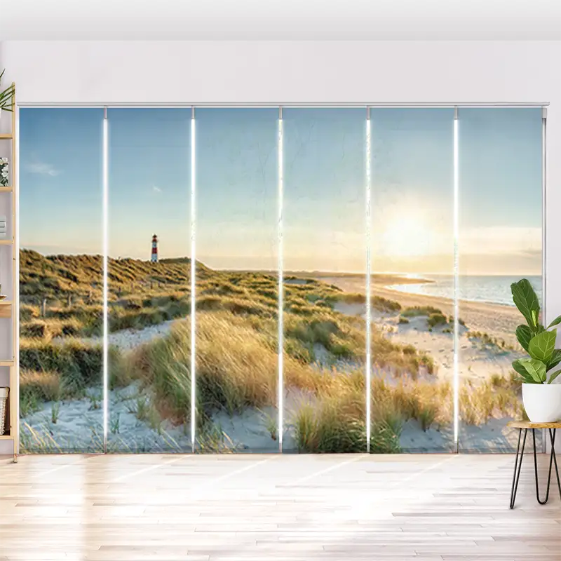 Schiebegardine Motiv "Leuchtturm Strand Meer auf Sylt"