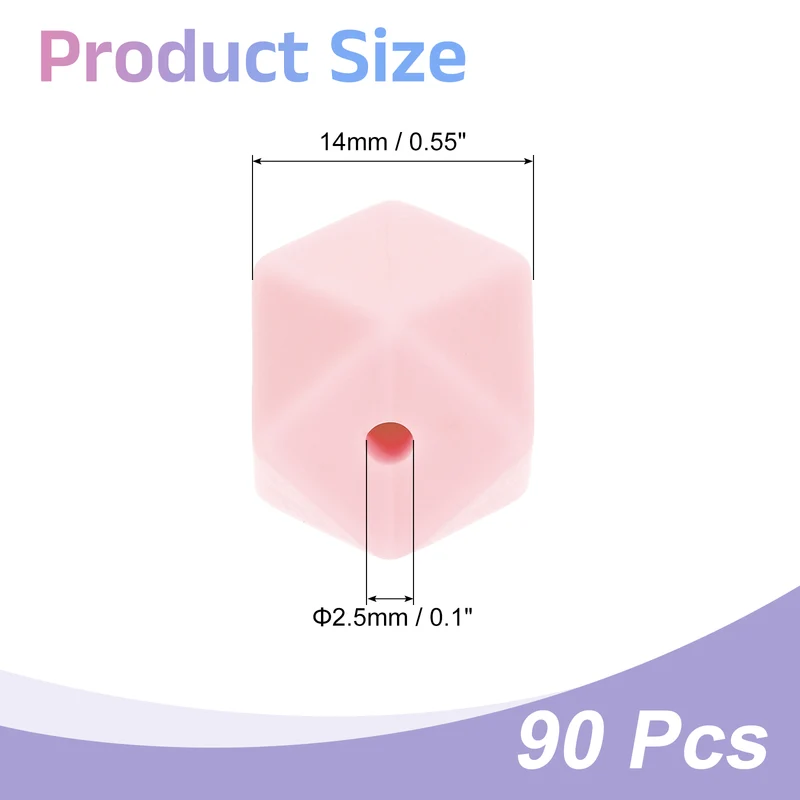 90 Pcs Silicone Beads, 14mm Loose Hexagon Rubber Focal Beads, Light Pink