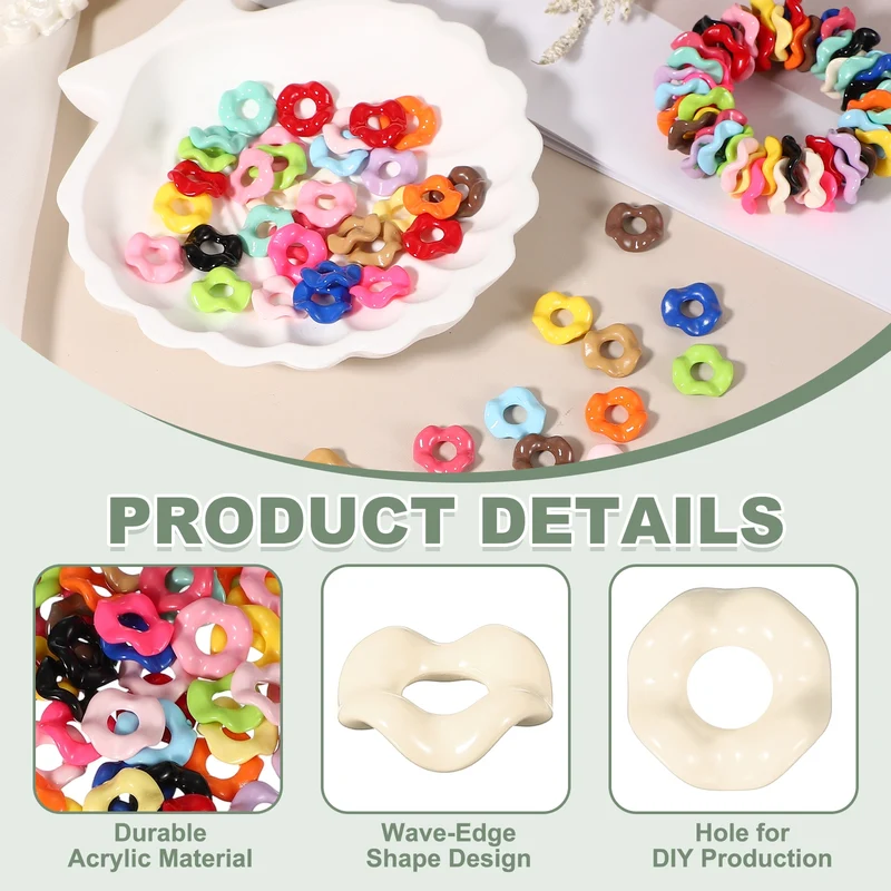 50 Pcs Wavy Spacers, Acrylic Flower Beads Wave Focal Bead, White