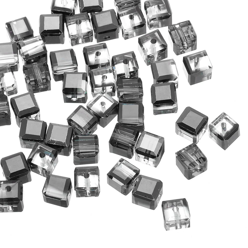 50Pcs Cube Crystal Glass Beads, 8mm Sparkle Faceted Loose Bead (Dark Gray)