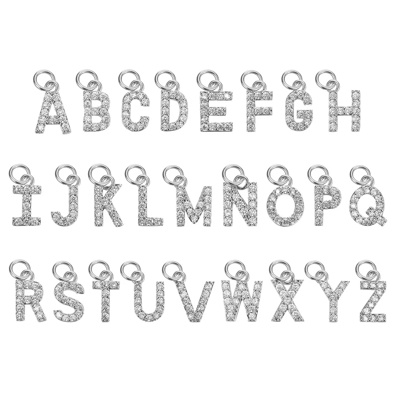 26Pcs Letter Charm Rhinestone Alphabet Charm for Jewelry Making White Gold