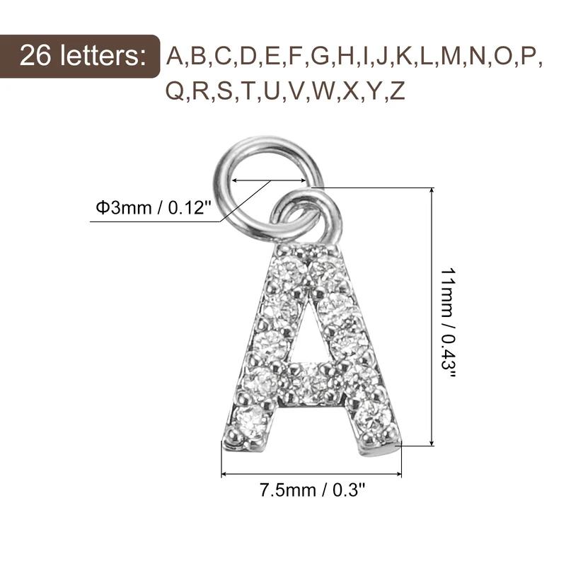 26Pcs Letter Charm Rhinestone Alphabet Charm for Jewelry Making White Gold