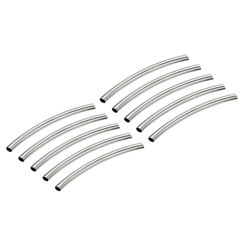 3mmx2.6mmx40mm Brass Curved Noodles Tube Beads for Jewelry Making, Silver 30Pcs