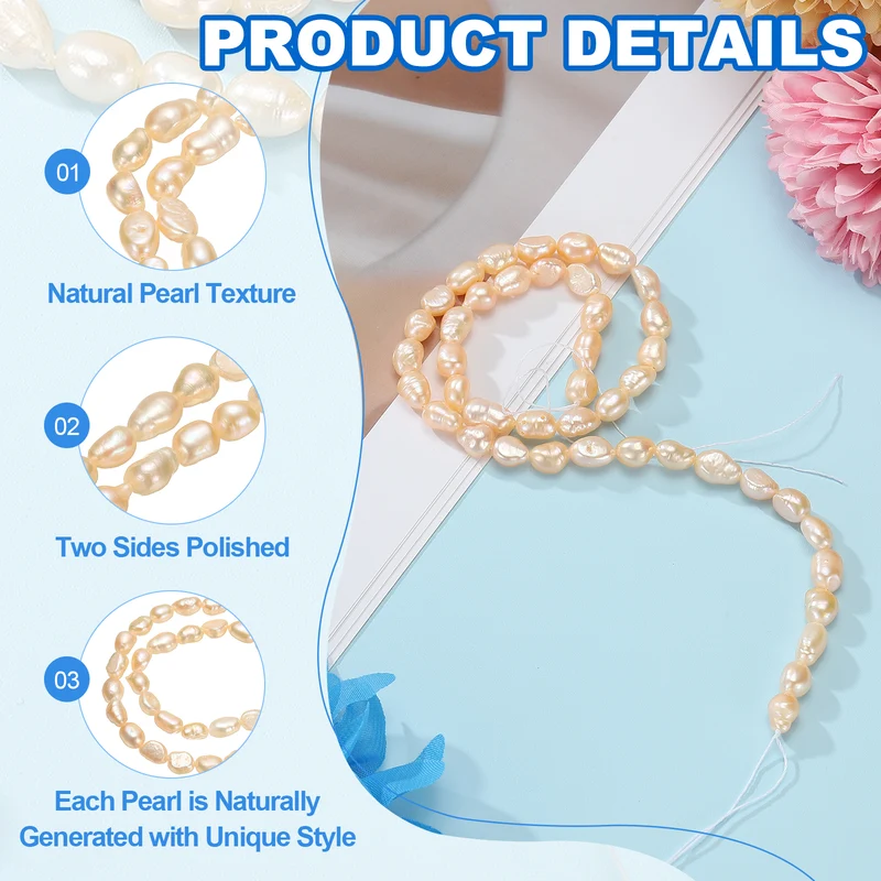 Freshwater Pearl Beads, 8-9mm Straight Hole Pearl String, Pink