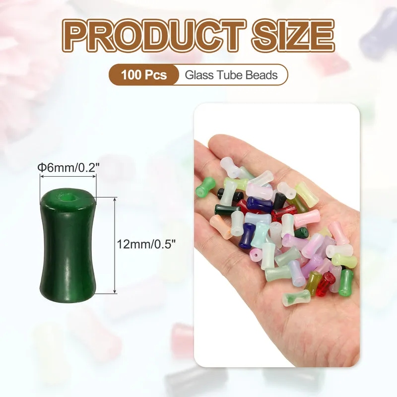 100 Pcs Glass Tube Beads, 6x12mm Bamboo Stick Tube Beads, Dark Green