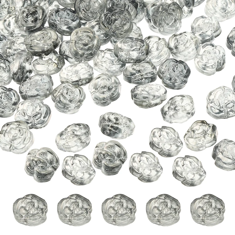 50 Pcs Rose Beads, 0.55" Glass Flower Rose Charm, Black