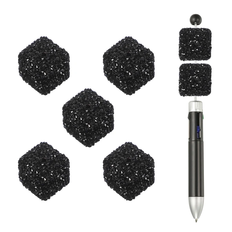 5 Pcs Square Rhinestone Beads for Pens, 17mm Sugar Beads for DIY, Black