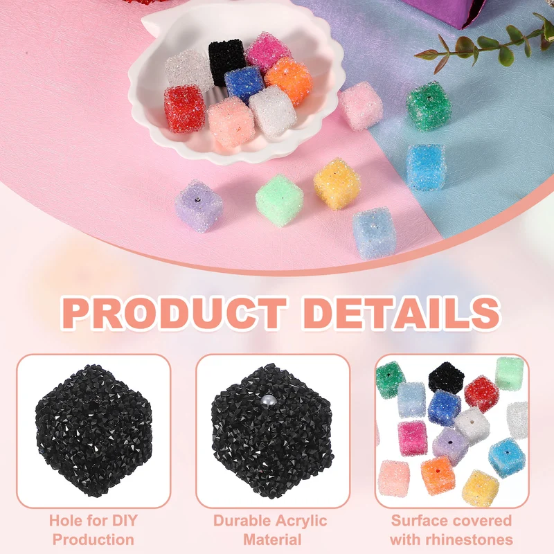 5 Pcs Square Rhinestone Beads for Pens, 17mm Sugar Beads for DIY, Black