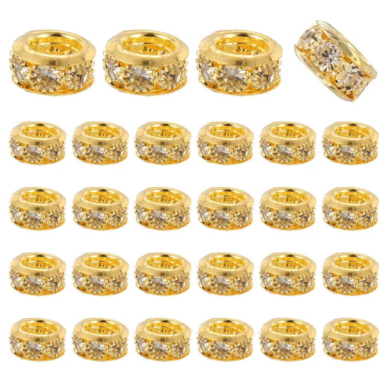 40Pcs 10mm Large Hole Rhinestone Beads European Bulk Spacer Bead Bright Gold