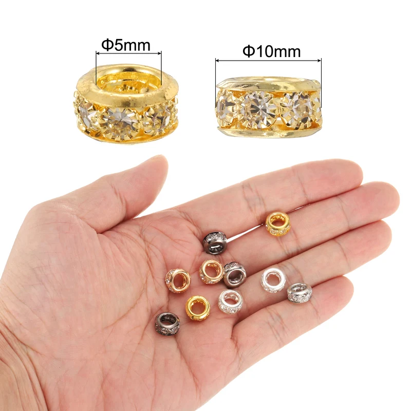 40Pcs 10mm Large Hole Rhinestone Beads European Bulk Spacer Bead Bright Gold