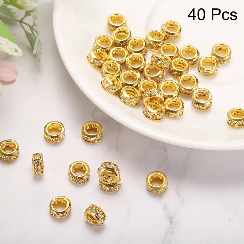 40Pcs 10mm Large Hole Rhinestone Beads European Bulk Spacer Bead Bright Gold
